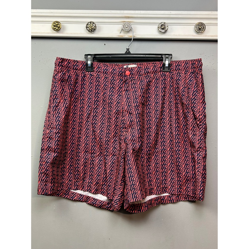 Trunks Surf & Swim Co Swim Trunks Men XXL Blue Coral Pink Geometric‎ Wave Shorts